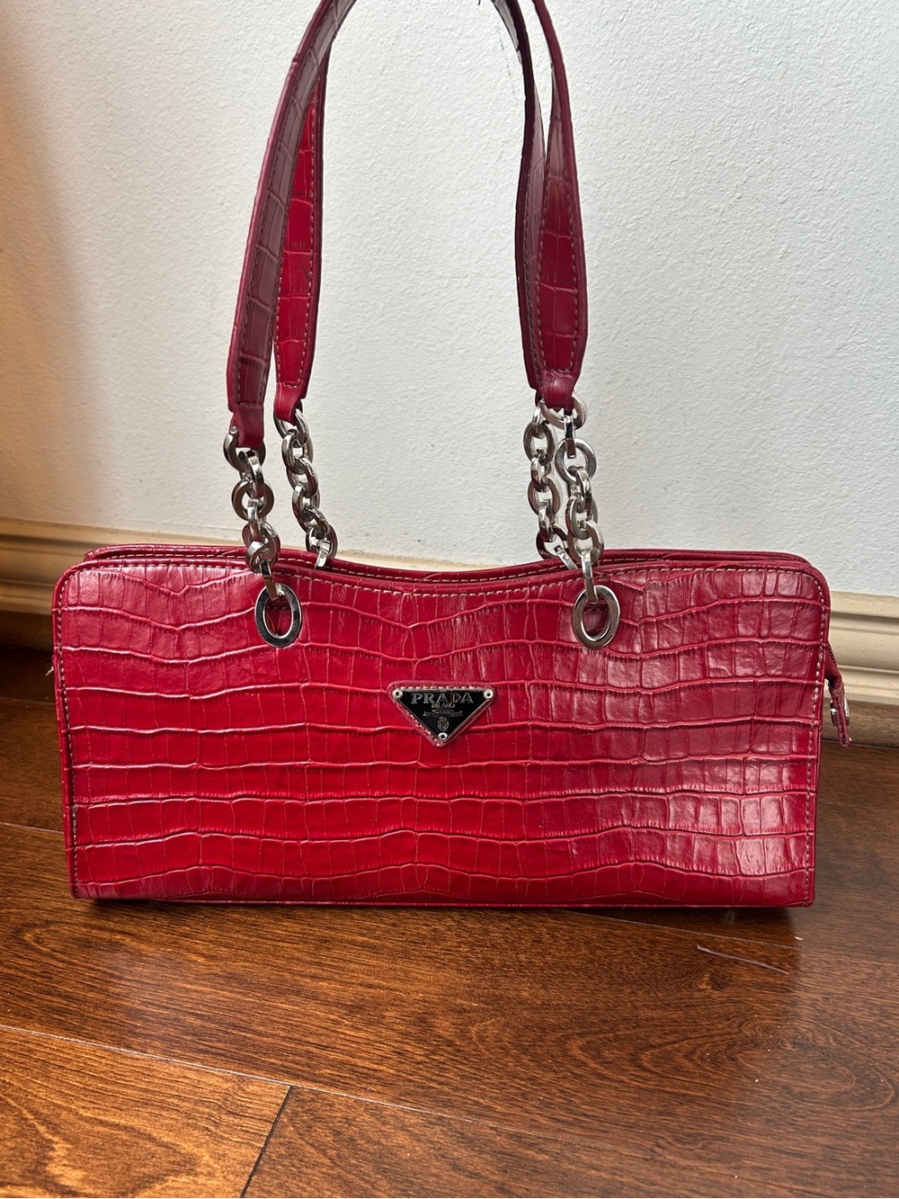 Red Prada Crocodile Embossed
Shoulder Bag